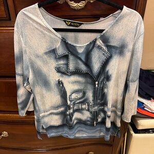 Valentina Denim Blue Graphic Long Sleeve Top